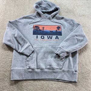 State of Mine Sweatshirt Mens Large Gray Iowa The Hawkeye State Graphic Hoodie
